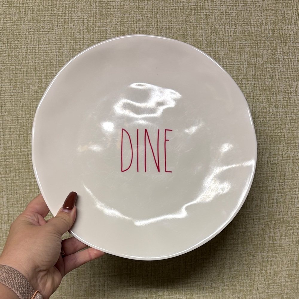 Rae Dunn White Plate with Red 'DINE' Text